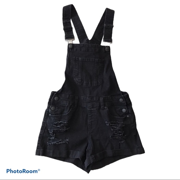 Blue Spice Denim - Blue Spice Black Distressed Overall Shorts (1)